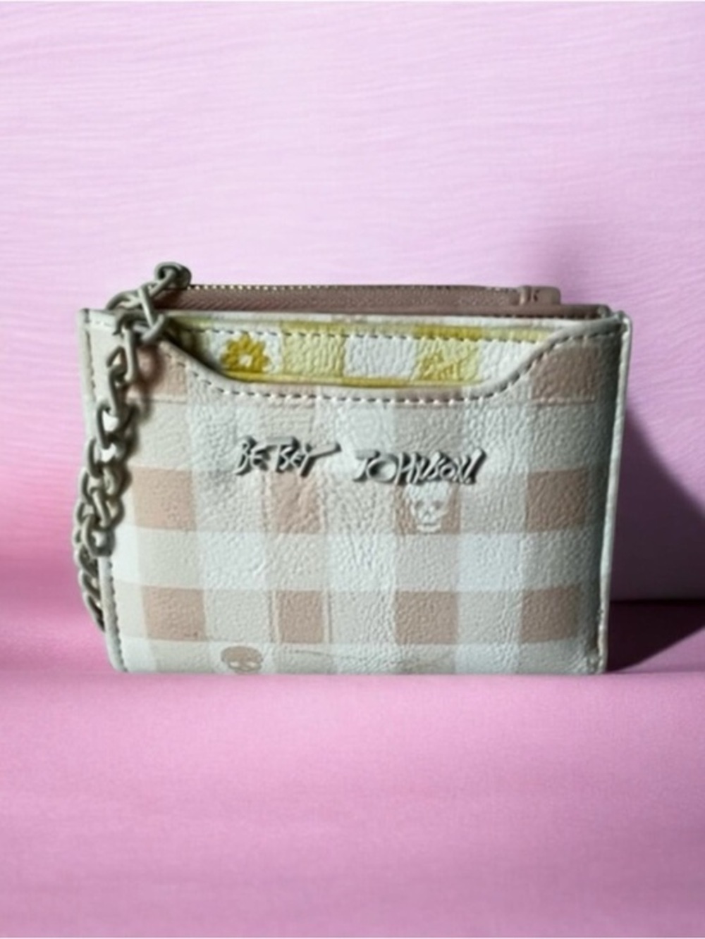 Betsey Johnson Cream and pink Checkered Wallet